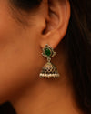 Exotic Emerald OxidisedSilver Earrings with Pearl Poai