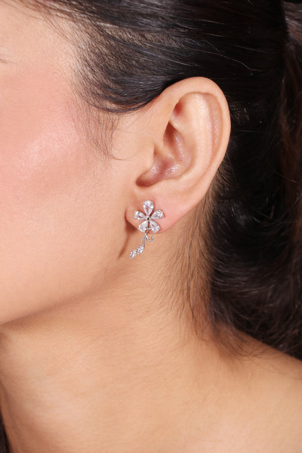 Silver Modern Flower Earrings