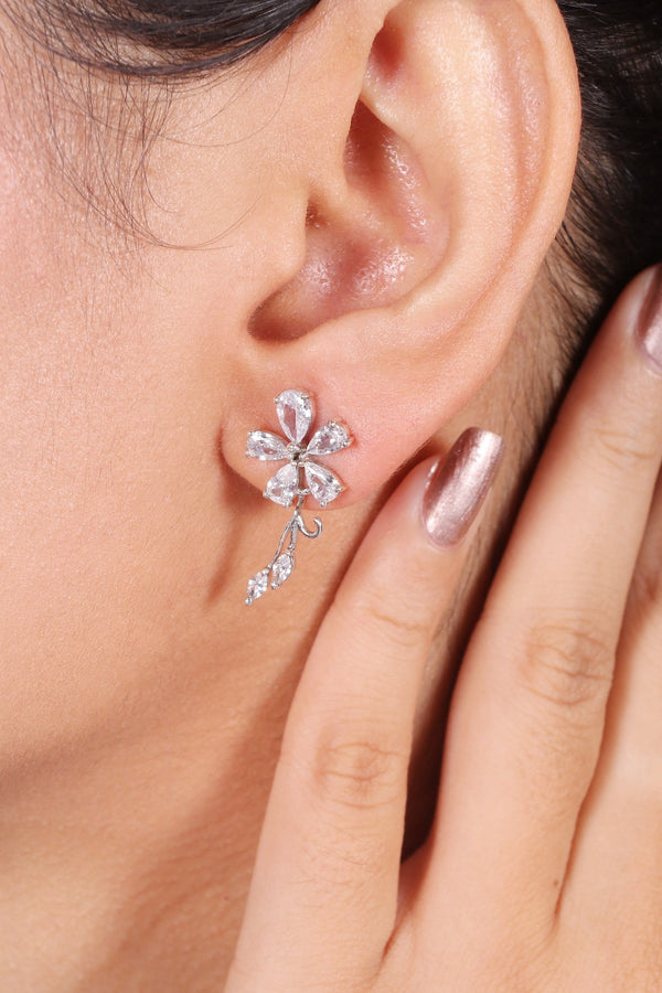 Silver Modern Flower Earrings