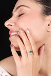 CZ Green heart shape stone silver ring