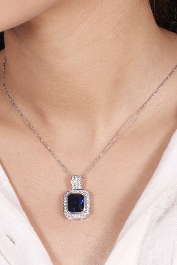 Silver Minimalist Gigantic Blue Pendant