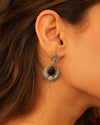 Unique Oxidised Earrings with Black Pear Stone