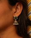 Exotic Emerald OxidisedSilver Earrings with Pearl Poai