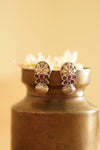 Floral Drop Oxidised Silver Earring with Purple Stone