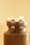 Floral Drop Oxidised Silver Earring with Purple Stone