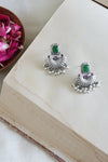 Statement Shell Motif Silver Earring with Green and Pink Stones