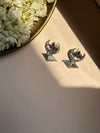 Chand Crescent Silver Oxidised Earrings with Floral Accents