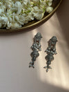 Temple-Inspired Silver Oxidised Earrings with Floral Jhumki Design