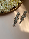 Temple-Inspired Silver Oxidised Earrings with Floral Jhumki Design